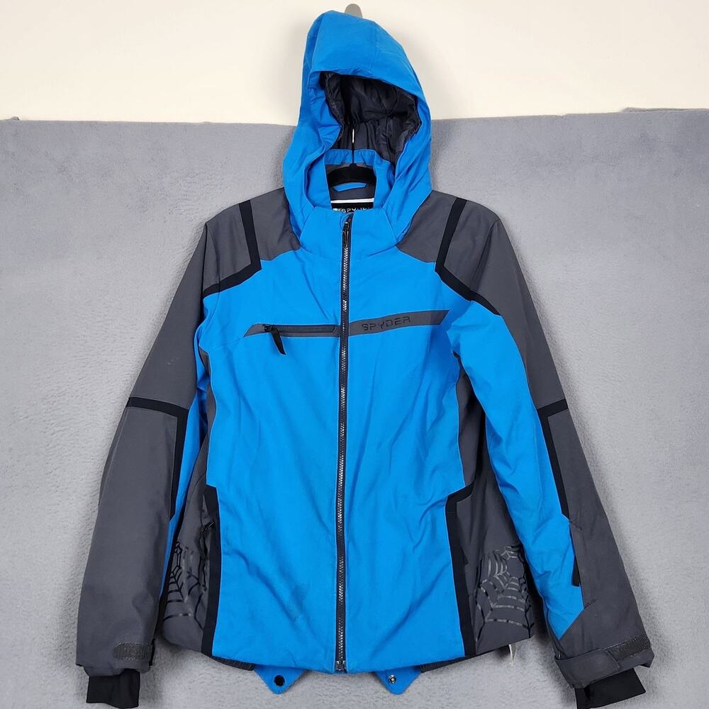 Spyder Ski Jacket Kids 20 XL Blue Colorblock Hooded Primaloft Winter 225003NA
